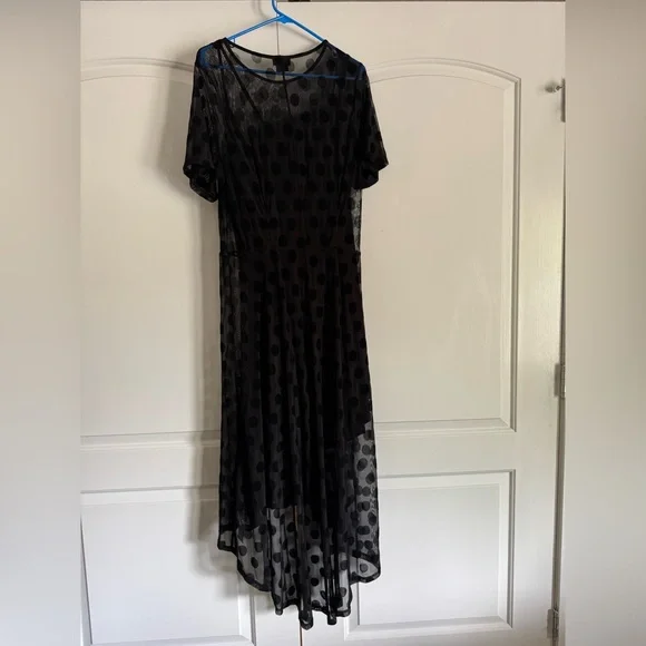 City Chic Black Sheer Polka Dot High Low Dress - Picture 4 of 5